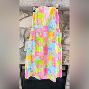 EUC Lilly Pulitzer White Label Strapless Pink and Blue Floral Patches Dress